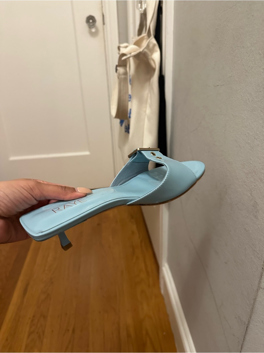 Raye Patent Buckle Slide Sandal in Light Blue - Picture 3 of 4